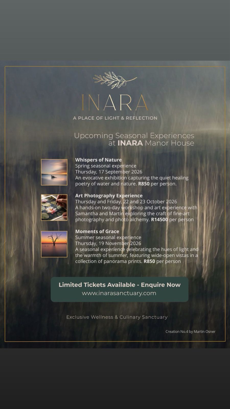 Upcoming seasonal experiences at INARA Manor House